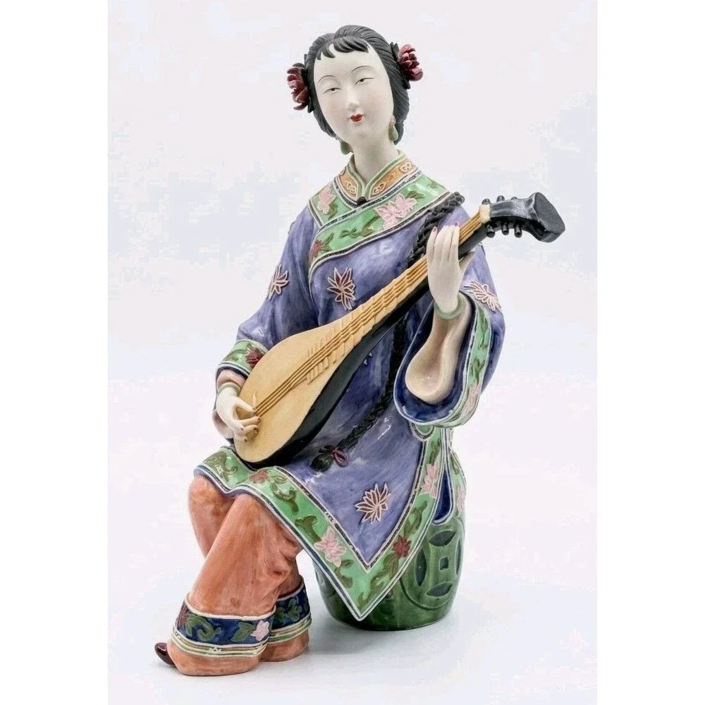 Vintage Chinese Porcelain Lady Musician Figurine 12